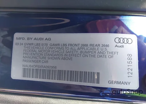 2024 Audi S5 Sportback Prestige Tfsi Quattro Tiptronic z USA, uszkodzony, nr VIN WAUB4DF5XRA092956